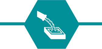 Pouring liquid icon in teal hexagon.
